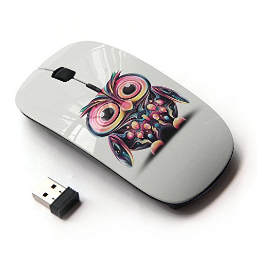 KOOLmouse [ Optical 2.4G Wireless Mouse ] [ Owl Pink Eyes Colorful Disco Bird Drawing ]