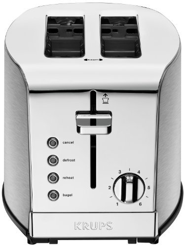 KRUPS KH732D Breakfast Set 2-Slot Toaster with Brushed and Chrome Stainless Steel Housing, 2-Slice, Silver