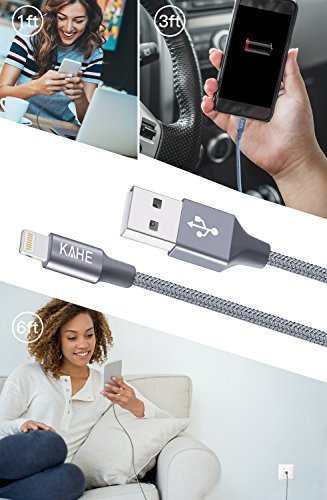 Kahe Lightning Cable, iPhone Charging charger Cable 4 Pack (1ft,3ft,3ft,6ft) Nylon Braided 8 pin Charger for iphone 8/X/7/7 plus/6/6s plus/5/5C/SE/ipad Mini/Air Pro