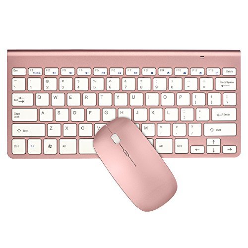 Keyboard & Mouse Combos, URCO Ergonomic Wireless 2.4G Ultra Slim Keyboard and Portable Mouse for Gaming and Working (Rose Gold)