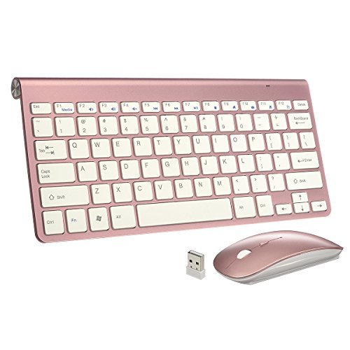 Keyboard & Mouse Combos, URCO Ergonomic Wireless 2.4G Ultra Slim Keyboard and Portable Mouse for Gaming and Working (Rose Gold)