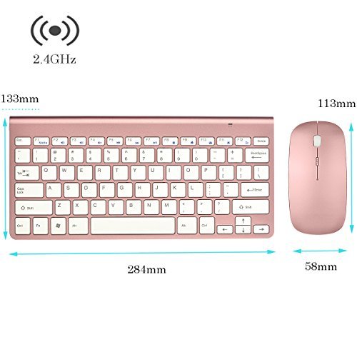 Keyboard & Mouse Combos, URCO Ergonomic Wireless 2.4G Ultra Slim Keyboard and Portable Mouse for Gaming and Working (Rose Gold)