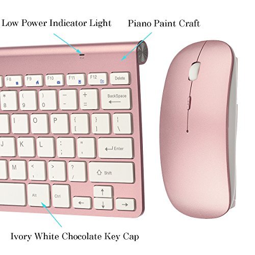 Keyboard & Mouse Combos, URCO Ergonomic Wireless 2.4G Ultra Slim Keyboard and Portable Mouse for Gaming and Working (Rose Gold)