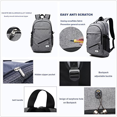 Keynew Laptop Backpack with Basketball Net USB Charging Port Water Resistant Anti Theft 15.6 inch Computer Travel Shoulder Bag - Black