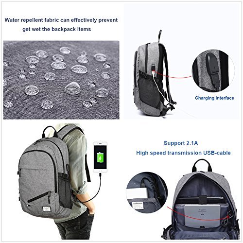 Keynew Laptop Backpack with Basketball Net USB Charging Port Water Resistant Anti Theft 15.6 inch Computer Travel Shoulder Bag - Black