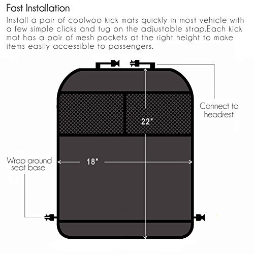 Kick Mats 2 Pack Waterproof Premium Car Back Seat Protector with Storage Organizer Pocket...