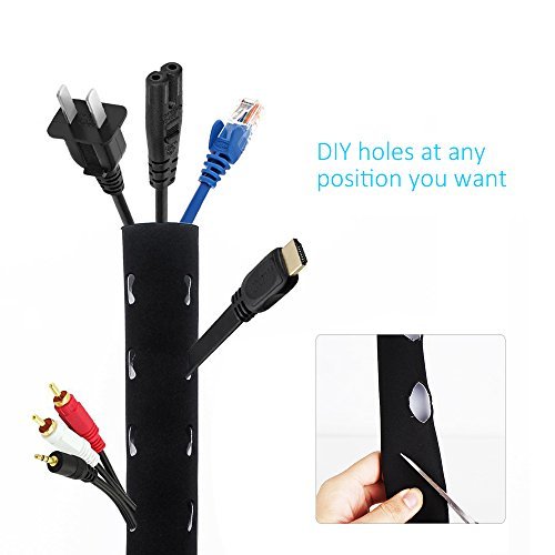 Kootek 118 Inch Cable Management Neoprene Cord Cover Sleeve Wire Hider Concealer Organizer Protector System for Desk TV PC Computer Home Theater, DIY by Yourself, Black and White Reversible