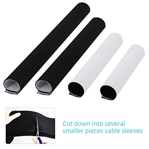 Kootek 118 Inch Cable Management Neoprene Cord Cover Sleeve Wire Hider Concealer Organizer Protector System for Desk TV PC Computer Home Theater, DIY by Yourself, Black and White Reversible