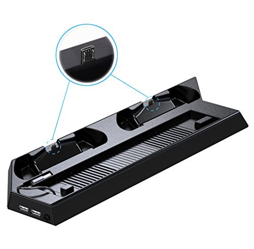 Kootek Newest Vertical Stand for PS4 Slim with Cooling Fan - Controller Charging Station with Dual Charger for Sony Playstation 4 Slim Game Console