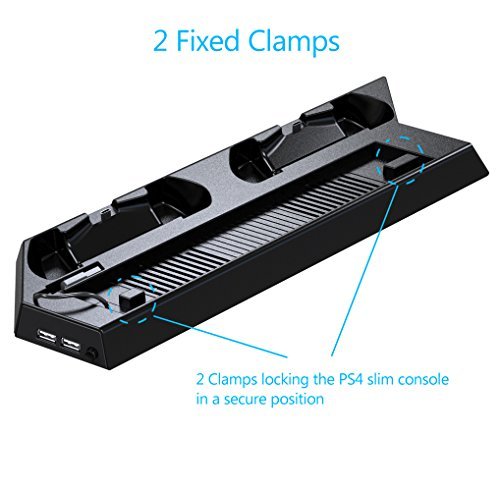 Kootek Newest Vertical Stand for PS4 Slim with Cooling Fan - Controller Charging Station with Dual Charger for Sony Playstation 4 Slim Game Console