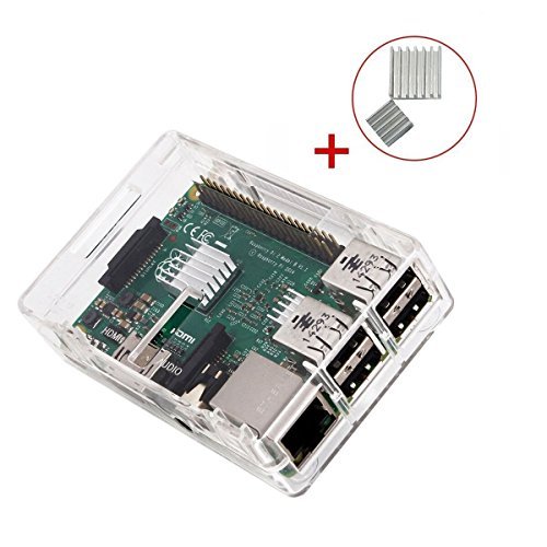 KuGi Raspberry Pi 3 Model B case PC Protective Case with 2x Heatsinks for Raspberry Pi 3 Model B, Pi 2 Model B & Pi Model B+ (Clear)