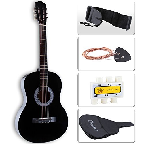 LAGRIMA Beginners Acoustic Guitar with Guitar Case, Strap, Tuner & Pick Steel Strings Black