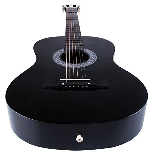 LAGRIMA Beginners Acoustic Guitar with Guitar Case, Strap, Tuner & Pick Steel Strings Black