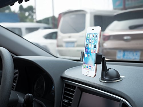 LAX Universal Dashboard-mounted Smart Phone Holder with Non-Slip Grip Bracket - Compatible with Most Smartphones & Mini Tablets - 360 Degrees Swivel Mount – Super Stable Suction Cup Car Mount