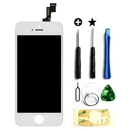 LCD Touch Screen Digitizer Replacement Full Assembly for iPhone 5S With Free Tools Kit (For iPhone 5S White)