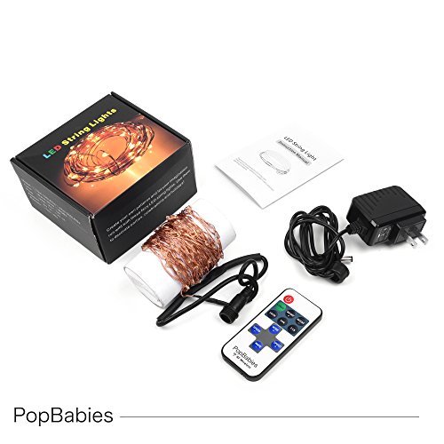 LED String Lights , PopBabies Dorm Lights 33ft 100 Led Lights with RF Remote for Bedroom Patio Indoor Outdoor, Waterproof Decorative Christmas Lights for Holiday Birthday Party Wedding UL Listed