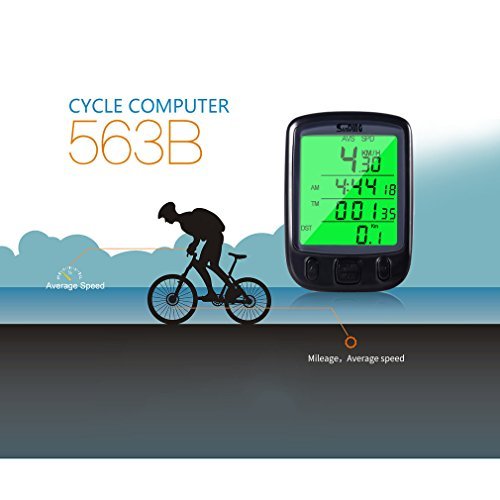 LESHP Cycle Computer Waterproof Cycling Bike Bicycle Speedometer Odometer with Green Backlight LCD Display Multi Function for Cycling Black