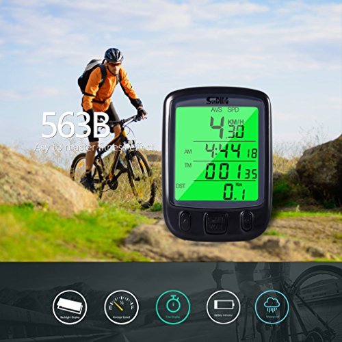 LESHP Cycle Computer Waterproof Cycling Bike Bicycle Speedometer Odometer with Green Backlight LCD Display Multi Function for Cycling Black