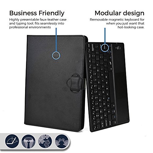 LG G Pad 10.1 keyboard case, COOPER TOUCHPAD EXECUTIVE 2-in-1 Wireless Bluetooth Keyboard Mouse Leather Travel Cases Cover Holder Folio Portfolio + Stand Tab V700 (Black)