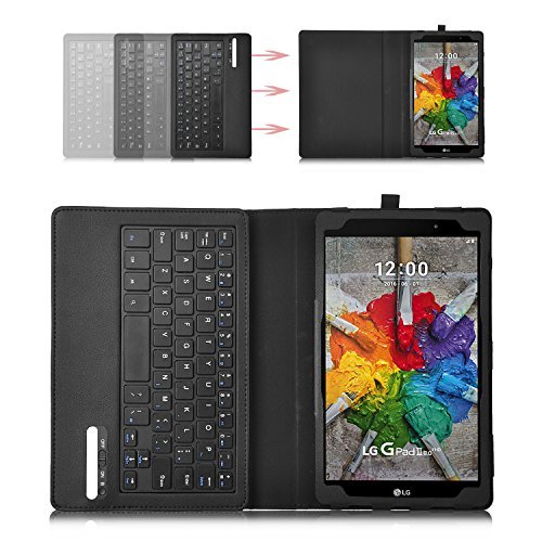 LG G Pad X 8.0 Keyboard case, KuGi ® LG G Pad X 8.0 case -High quality Ultra-thin Detachable Bluetooth Keyboard Stand Portfolio Case / Cover for LG G pad X 8.0 / LG G pad III 8.0 tablet (Black)