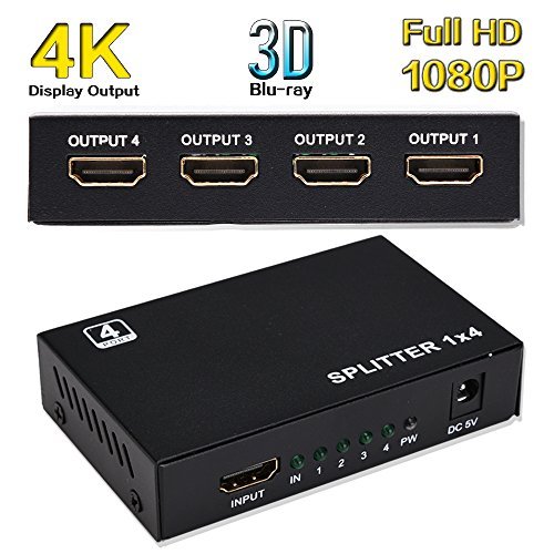 LONGKO HDMI Splitter Digital 1X4 HDMI Switch for Full HD 1080P Support 3D Blu-ray (1 In 4 Out )