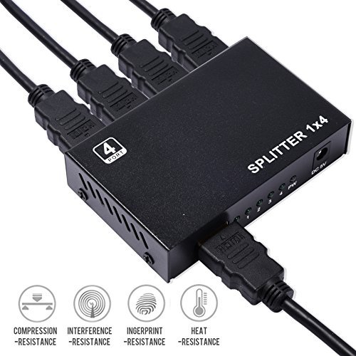 LONGKO HDMI Splitter Digital 1X4 HDMI Switch for Full HD 1080P Support 3D Blu-ray (1 In 4 Out )