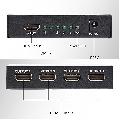 LONGKO HDMI Splitter Digital 1X4 HDMI Switch for Full HD 1080P Support 3D Blu-ray (1 In 4 Out )