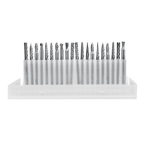 LOOYUAN 20pcs 3mm Shank Tungsten Steel Solid Carbide Rotary Files Diamond Burrs Set Fits Dremel Tool for Woodworking Drilling Carving Engraving