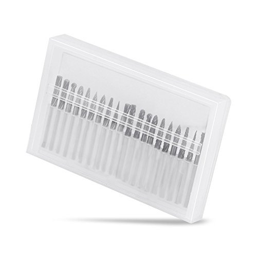 LOOYUAN 20pcs 3mm Shank Tungsten Steel Solid Carbide Rotary Files Diamond Burrs Set Fits Dremel Tool for Woodworking Drilling Carving Engraving