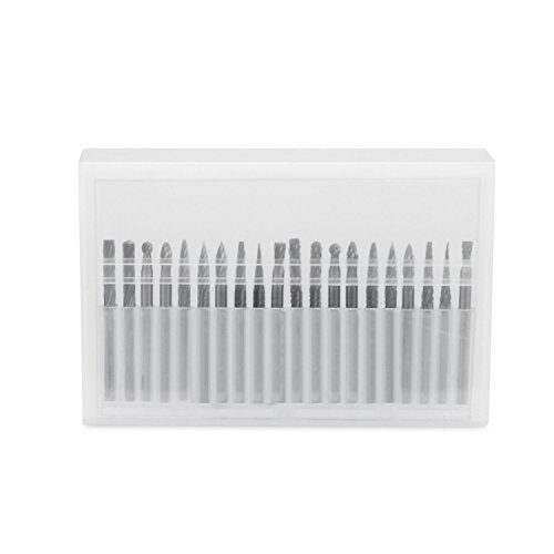 LOOYUAN 20pcs 3mm Shank Tungsten Steel Solid Carbide Rotary Files Diamond Burrs Set Fits Dremel Tool for Woodworking Drilling Carving Engraving