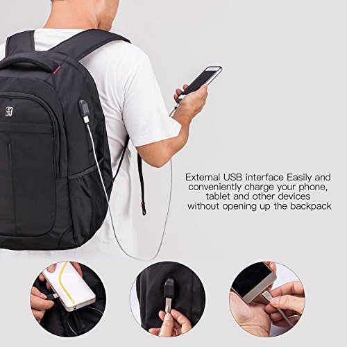 Laptop Backpack, Sosoon Business Bags with USB Charging Port Anti-Theft Water Resistant Polyester School Bookbag for College Travel Backpack for 15.6-Inch Laptop and Notebook, Black