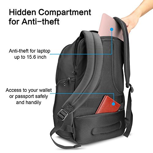 Laptop Backpack with Anti-theft Compartment - OMOTON Computer Travel Daypack Fits Up To 15.6 Inch Laptop, Black