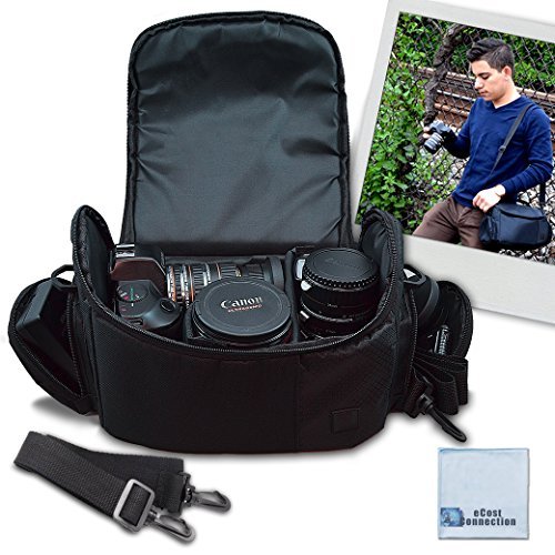 Large Digital Camera / Video Padded Carrying Bag / Case for Nikon, Sony, Pentax, Olympus Panasonic, Samsung, and Canon DSLR Cameras + eCostConnection Microfiber Cloth