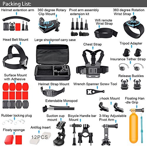 Leknes Camera Accessory Kit for GoPro Hero 5/Hero 5 Session/4/3+/3/2/1 SJ4000 SJ5000 SJ6000 DBPOWER AKASO Xiaomi Yi APEMAN WiMiUS Lightdow Campark
