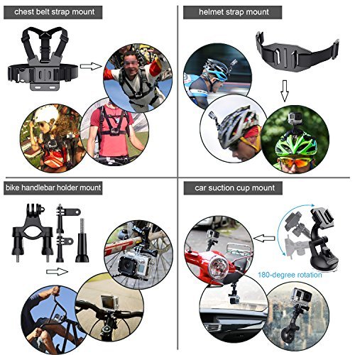Leknes Camera Accessory Kit for GoPro Hero 5/Hero 5 Session/4/3+/3/2/1 SJ4000 SJ5000 SJ6000 DBPOWER AKASO Xiaomi Yi APEMAN WiMiUS Lightdow Campark