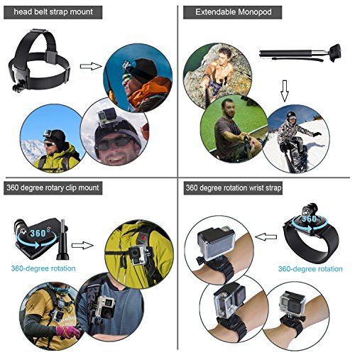 Leknes Camera Accessory Kit for GoPro Hero 5/Hero 5 Session/4/3+/3/2/1 SJ4000 SJ5000 SJ6000 DBPOWER AKASO Xiaomi Yi APEMAN WiMiUS Lightdow Campark