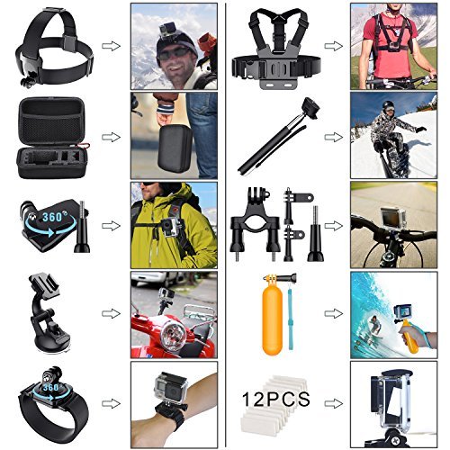 Leknes Common Outdoor Sports Bundle for SJ4000/SJ5000/SJ6000 and GoPro Hero 5/ 5 Session/4/3+/3/2/1 Cameras DBpower Akaso Xiaomi Yi Apeman Wimius