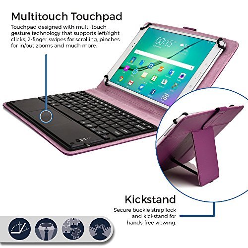 Lenovo A10-70, Tab 2 A10-70 keyboard case, COOPER TOUCHPAD EXECUTIVE 2-in-1 Wireless Bluetooth Keyboard Mouse Leather Travel Cases Cover Holder Folio Portfolio + Stand A7600 (Purple)