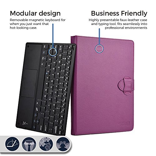 Lenovo A10-70, Tab 2 A10-70 keyboard case, COOPER TOUCHPAD EXECUTIVE 2-in-1 Wireless Bluetooth Keyboard Mouse Leather Travel Cases Cover Holder Folio Portfolio + Stand A7600 (Purple)