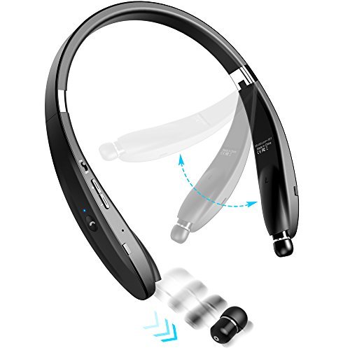 Levin Foldable Bluetooth Headset Bluetooth 4.1 Wireless Headphone Neckband with Retractable Earbuds for iPhone, Samsung Galaxy Series, Android and Other Bluetooth-Enabled Devices