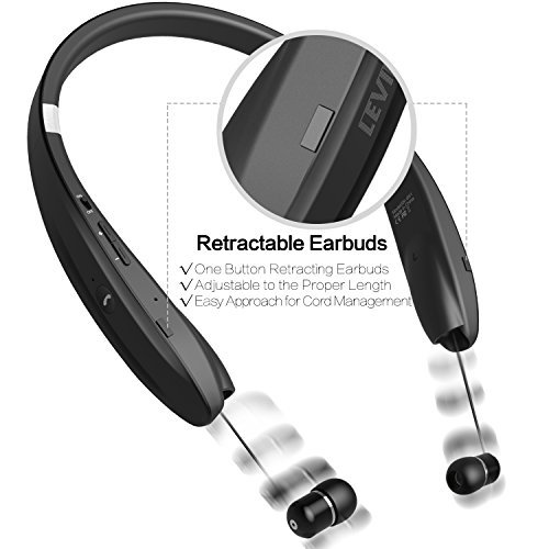 Levin Foldable Bluetooth Headset Bluetooth 4.1 Wireless Headphone Neckband with Retractable Earbuds for iPhone, Samsung Galaxy Series, Android and Other Bluetooth-Enabled Devices