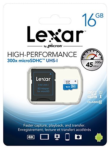 Lexar High-Performance MicroSDHC 300x 16GB UHS-I/U1 w/Adapter Flash Memory Card - LSDMI16GBB1NL300A