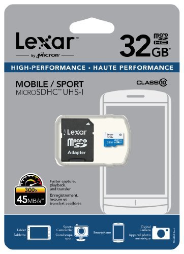 Lexar High-Performance MicroSDHC 300x 32GB UHS-I w/Adapter Flash Memory Card (old U3 version) LSDMI32GBBNL300A