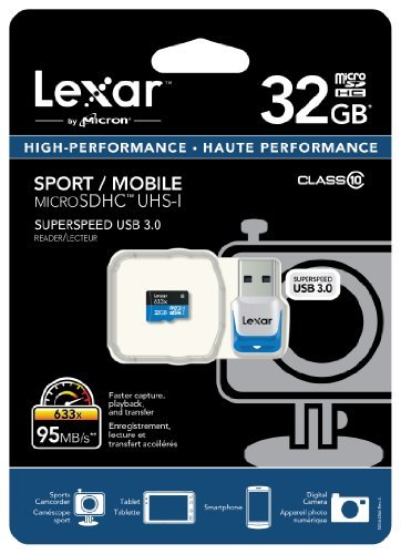 Lexar High-Performance MicroSDHC 633x 32GB UHS-I w/USB 3.0 Reader Flash Memory Card (old U3 version) LSDMI32GBBNL633R