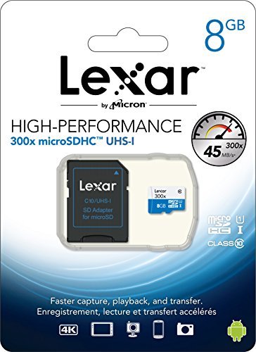 Lexar High-Performance microSDHC 300x 8GB UHS-I/U1 w/Adapter Flash Memory Card - LSDMI8GBBBNL300A