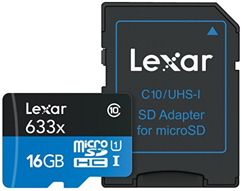 Lexar High-Performance microSDHC 633x 16GB UHS-I Card w/SD Adapter - LSDMI16GBBNL633A