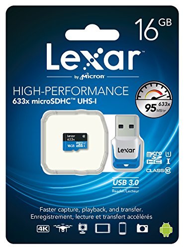 Lexar High-Performance microSDHC 633x 16GB UHS-I/U1 w/USB 3.0 Reader Flash Memory Card - LSDMI16GBB1NL633R