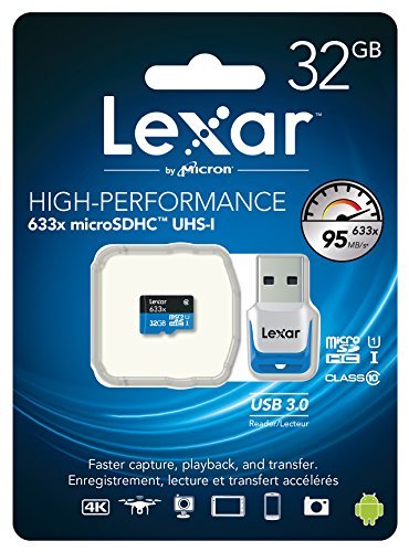 Lexar High-Performance microSDHC 633x 32GB UHS-I/U1 w/USB 3.0 Reader Flash Memory Card - LSDMI32GBB1NL633R