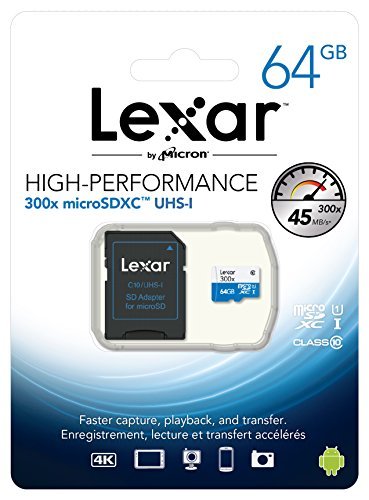 Lexar High-Performance microSDXC 300x 64GB UHS-I/U1 w/Adapter Flash Memory Card - LSDMI64GB1NL300A