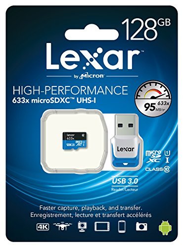 Lexar High-Performance microSDXC 633x 128GB UHS-I/U3 w/USB 3.0 Reader Flash Memory Card - LSDMI128B1NL633R